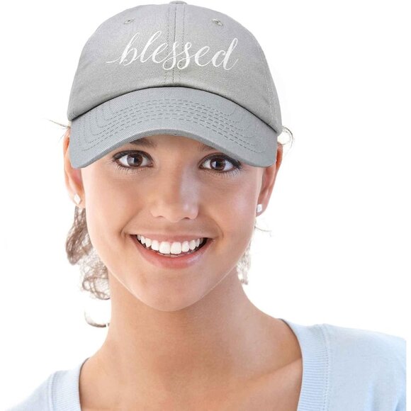 Women's Blessed Embroidered Gray Soft Cotton Classic Dad Baseball Hat Cap - Picture 5 of 5